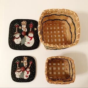 Wicker Baskets w/Lids Winter Holiday Christmas